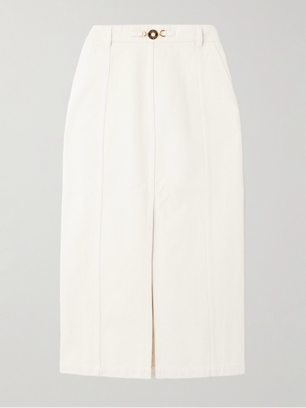 PATOU White Embellished cotton-twill midi skirt